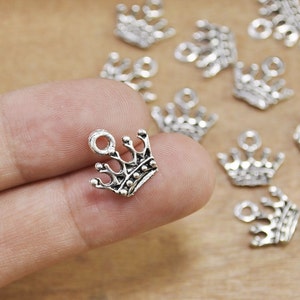 30pcs Antique Silver Mini Crown Charm Pendant,14x13mm,Two Sided