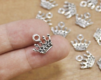 30pcs Antique Silver Mini Crown Charm Pendant,14x13mm,Two Sided