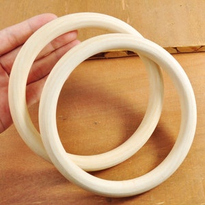 Natural Wooden Rings, 2Pcs 5.7 inch Wood Bag Handles,Wooden Round Handle,Large Wood Rings,  Wood Hoops，Wood Rings for Crafts