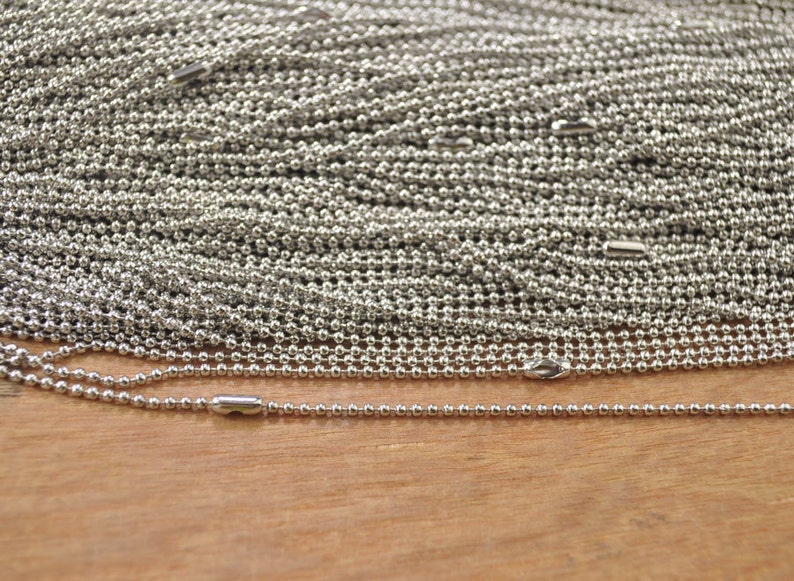 Metal necklace,25pcs white K Ball Chain Necklaces with connectors.27.5 inch Long Chain 1.5 mm Ball Chains wholesale. image 3