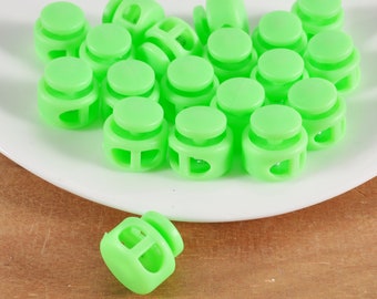 10 Plastic Toggle Cord Locks,Lime spring button toggles,Double Hole Toggle Cord Lock,elastic cord locks,Face Mask toggle lock,Cording