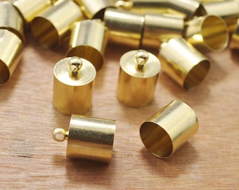 50pcs Raw Brass End Caps - metal end Cap connectors, Large Leather Cord Ends Cap with Loop 10x10mm