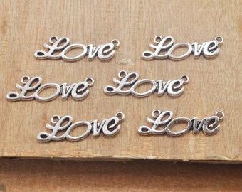 30pcs Love Link Charm Pendants ,Antique Silver Lovely Filigree Findings Metal Connector Link 32x10mm