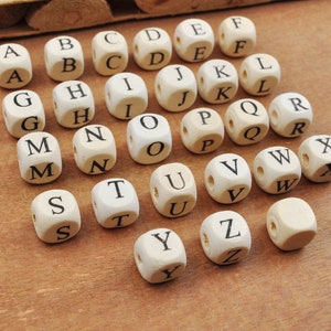Cuentas de madera A-Z, cuentas de madera de cubo de letras/alfabeto natural, cuentas de cubo en blanco 10x10 mm (3/8"x3/8")