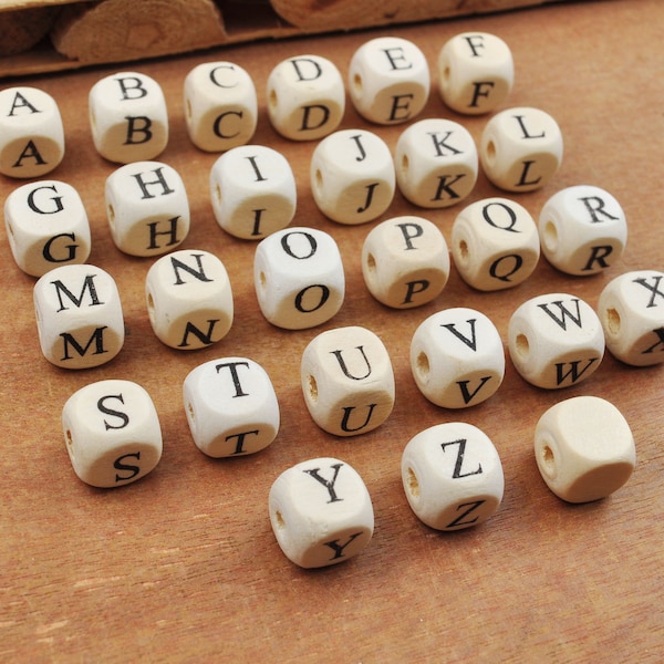 A-Z Holzperlen, Natürliche Alphabet / Buchstaben Würfel Holzperlen, Blank Cube Perlen 10x10mm