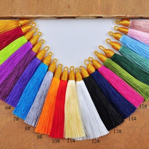 21Colors,10Pcs Silky Tassels with Loop,Boho,Handmade tassels,Earrings Necklace Bracelet Tassels,Rayon Silk Thread Mala Jewellery Tassel-85mm