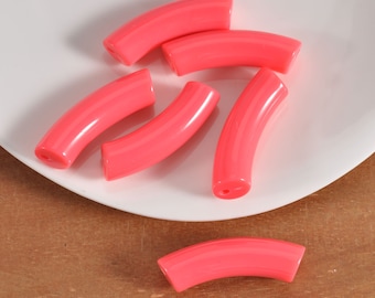 Perles tubulaires en acrylique rouge pastèque de 45 mm de longueur, perles de bambou 12 mm, 3 pièces/6 pièces/30 pièces perles tubes incurvées, perles pour la fabrication de bracelets joncs