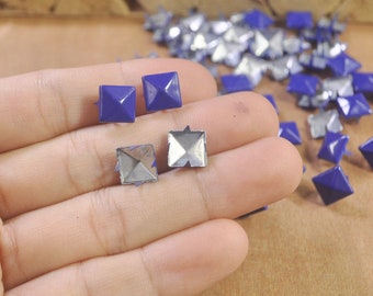 Metal Studs,50/100 Blue Square Metal Pyramid Studs for Clothing Shoes Bags Purses Leathercraft Decoration,DIY 9x9mm