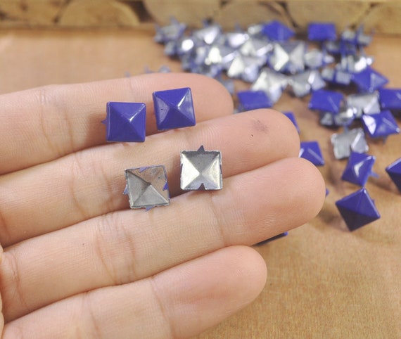 Metal Studs,50/100 Blue Square Metal Pyramid Studs for Clothing Shoes Bags  Purses Leathercraft Decoration,DIY 9x9mm