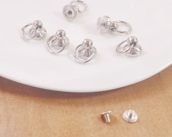 Dragring Loop Strap Stud, 10 set Silver Metallkedja Skruvkoppling Baksida, Rund Nit Snodd, Spänne Knopp Nyckelväska, Plånboksbälte Läderhantverk