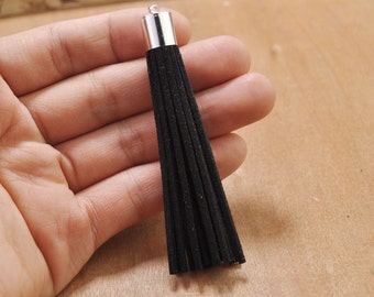 50pc 80mm Suede fringe tassels,Black tassel,Silver cap Faux leather tassle,keychain/necklace/earring tassel pendant for jewelry making