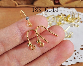 Ganchos para pendientes dorados (10-100 unidades), alambres para pendientes de latón chapado en oro de 18 quilates, suministros para joyería, venta al por mayor de ganchos para pendientes