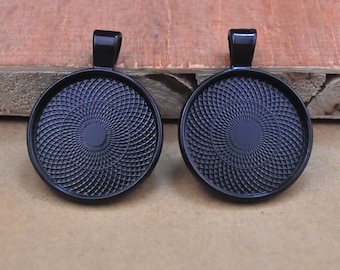 1 inch (25mm) Round Black Pendant Tray Blank,Blank Bezel Cabochon DIY Pendants,Shiny,Vintage,Picture frame Pendants.