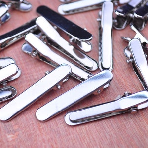 50PCS--35mm Silver plated flat metal hair alligator clip,Alligator Clip,Hair Clip, Hair Bow, Set of Clips, Crafting Supplies