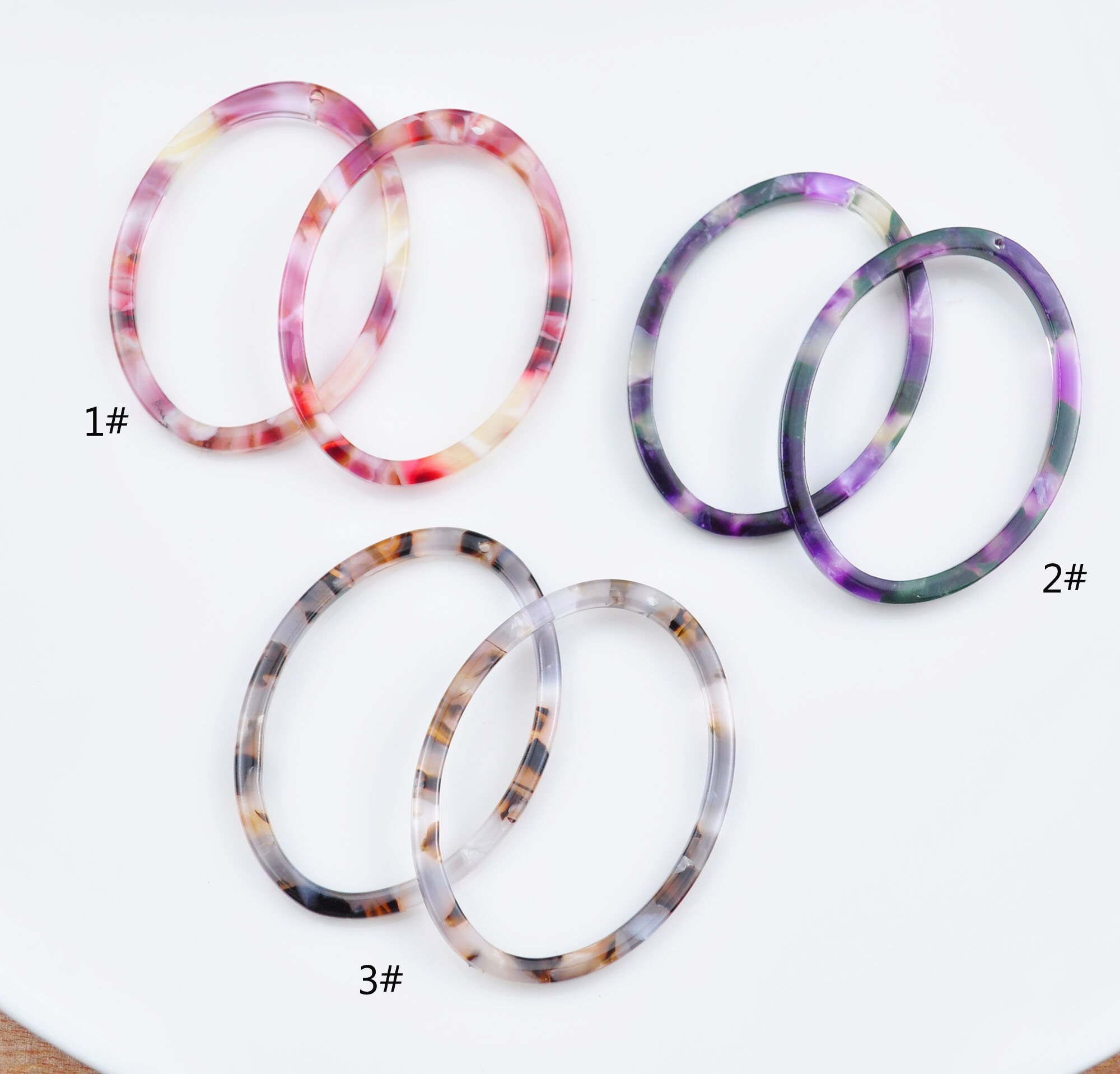 2-100pcs Tortoise Shell Oval Ring Pendants,Colored Marble Oval Shaped Earring Components, Acetate Oval Ring Charms,DIY Making supply,37x27mm