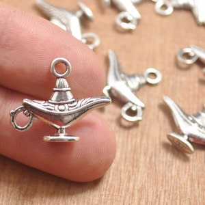 Aladdin Magic Lamp,20pcs of Aladdin Teapot Charms Pendants, Antique Silver 3D Genie Magic Lamp Charm Pendants jewelry findings--18x22mm.