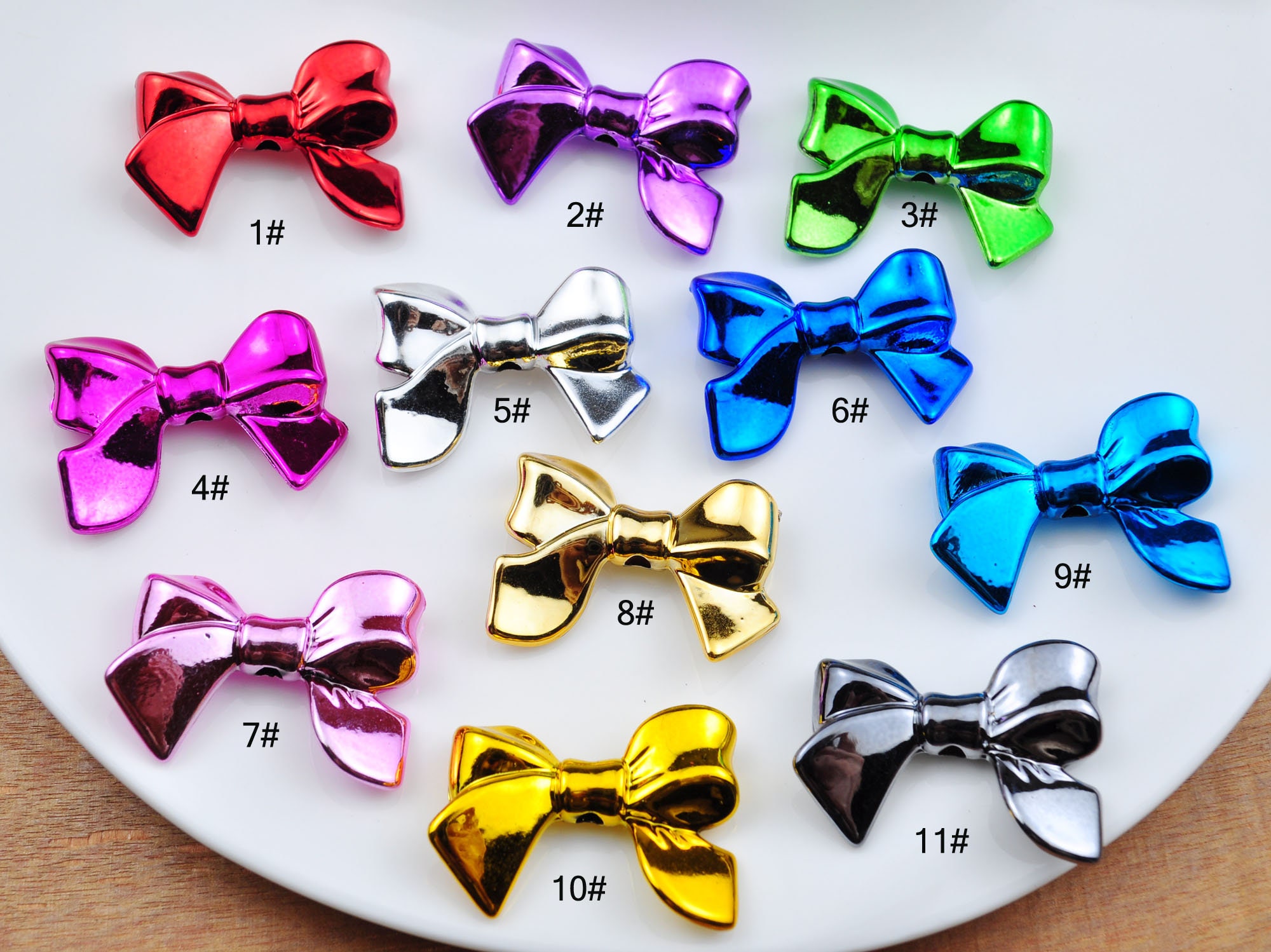 10-100pcs Transparent Two Color Bow Beads,11 Colors Acrylic Bow Beads,  Vertical Hole Bow Beads, Jewelry Beads 24x33mm 