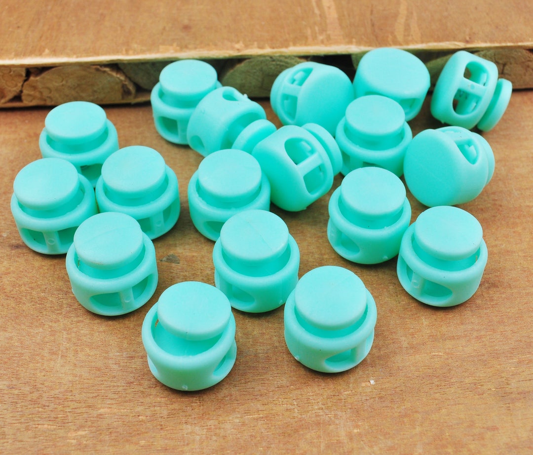 10 Plastic Toggle Cord Lock,aqua Spring Button Toggles,double Hole