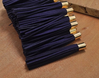 New tassels pendant,Gold plated Metal caps wholesale 50pcs navy blue color 80mm long suede leather tassel ears charms findings pendants