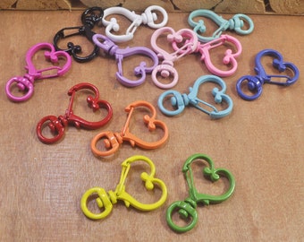 10pcs heart shaped swivel snap hook key chain swivel clasp ,Coloured key clasps,Swivel Clasp Connector for Keychains and Accessories,35x24mm