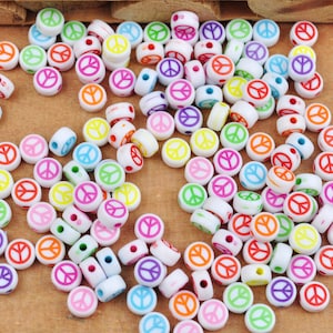 Random Mixed 100Pcs Peace Sign beads,Acrylic Peace Sign beads, beads with Peace Sign,Round Plastic Peace Sign charm, Spacer beads,7mm