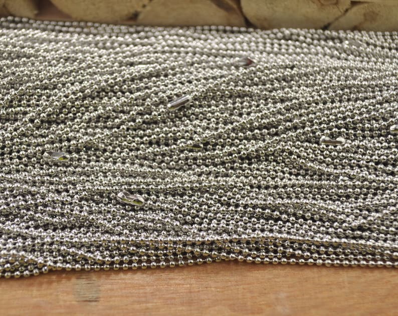 Metal necklace,25pcs white K Ball Chain Necklaces with connectors.27.5 inch Long Chain 1.5 mm Ball Chains wholesale. image 2