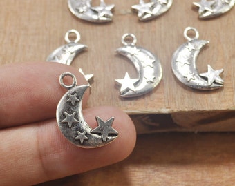 Cool Antique Silver Moon Pendant Necklace - Set Of 2 - Style M29, Perfect For Layering Or Gifting