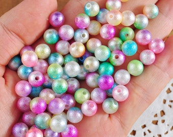 200-500Pcs Acrylic Beads 8mm Round Colorful Two-Color Acrylic Beads，Spacer Beads for Making Earring Jewelry Supplies