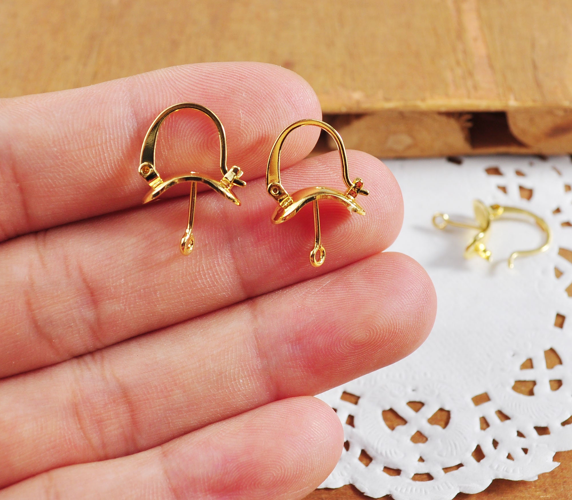 2-100Pcs,18k Gold Plated Earrings, Leverback Earrings, Leverback Ear Hoops,  Earring Clip Connector,Earring Hoops, Gold Earring Findings,14mm