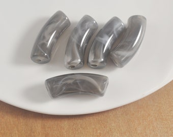 Gray Marbled Acrylic Tube Beads,Bamboo beads，6Pcs/30Pcs Curved Tube Beads ,beads for Bangle Bracelet Making,35x12mm