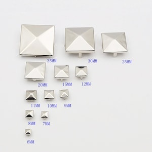 6/7/8/9/10/12/15/20/25/30mm Silver Pyramid Studs,50Pcs Silver Pyramid Square Rivet Studs,Silver Pyramid Rivets For Punk DIY