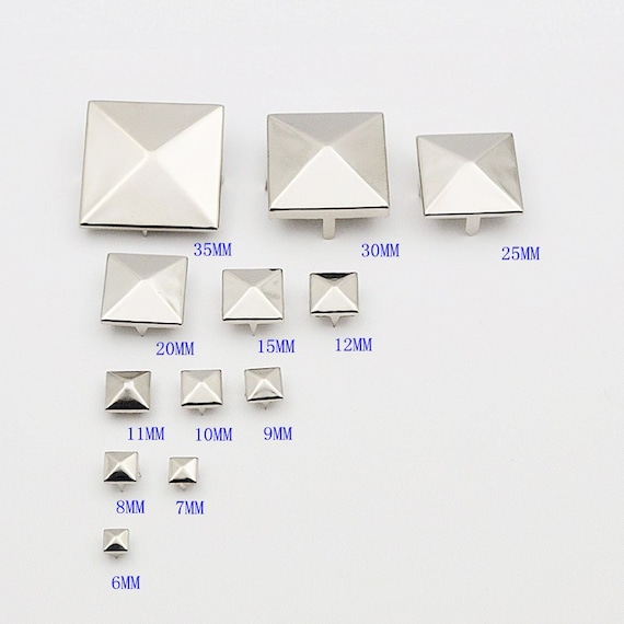 6/7/8/9/10/12/15/20/25/30mm Silver Pyramid Studs,50Pcs Silver Pyramid  Square Rivet Studs,Silver Pyramid Rivets For Punk DIY