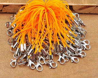 10-200 Orange Yellow Cell Phone Straps With Lobster Clasps Charm,Lanyard Lariat Strap Cords,Keychain Hook Mobile Set,Keyring Bag Accessories
