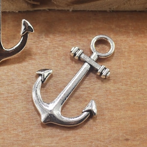 20pcs Anchor Charms Antique Silver Tone Anchor Pendant Double Sided 38x25mm