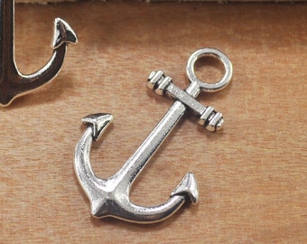 20pcs Anchor Charms Antique Silver Tone Anchor Pendant Double Sided 38x25mm