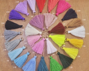 Mixed Color Tassel,50Pcs Mini Cotton Tassels,3cm Cotton Tassels with Gold JumpRing,Handmade Earring Tassels,Tassel Pendant,thread tassel