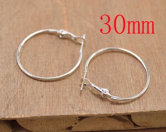 Earring Hoops,50pcs Silver Plated metal Earring hoops,Beading Earrings Hoops,30mm.