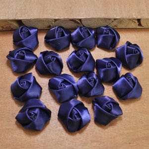 35pcs Navy blue Small rose flower,rolled rosettes,Wholesale flowers,Fabric flower,Rolled satin flower,Headband supplies- 20mm