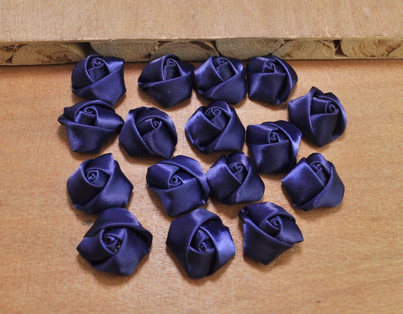 35pcs Navy blue Small rose flower,rolled rosettes,Wholesale flowers,Fabric flower,Rolled satin flower,Headband supplies 20mm