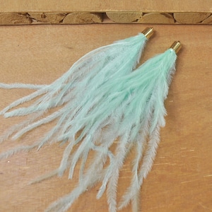2Pcs Aqua Ostrich Feather Jewelry Tassel with 7 x 11mm Gold Cap,For Making Boho Feather Earrings, Necklace Jewelry Tassel
