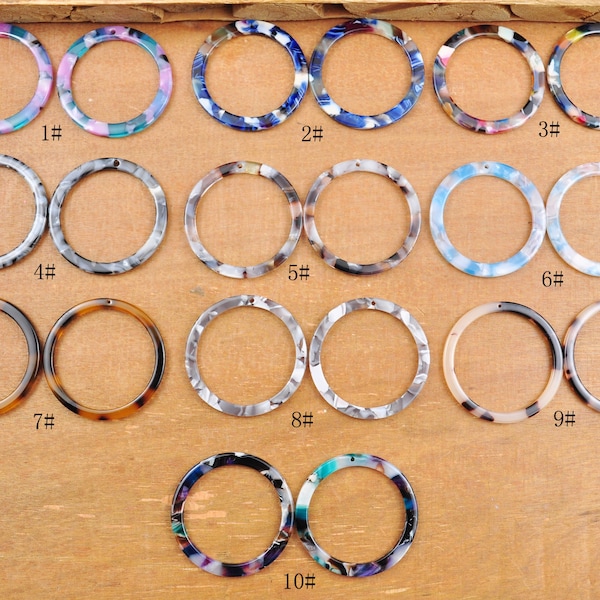 2-100Pcs Acetate Acrylic Hoop Earring,Acetate Round Charms,Tortoiseshell Circle Shaped Earrings Pendant,DIY Jewelry blank Findings,35mm