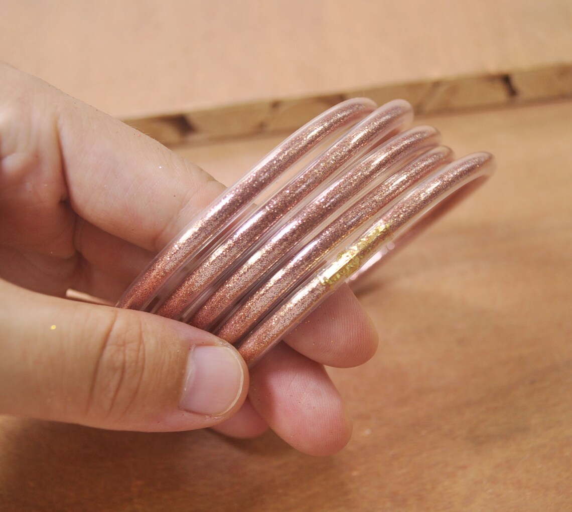 5pcs Rose Gold Glitter Jelly Bangle Bracelet Set Plastic With Etsy