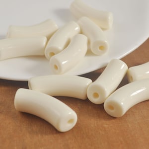 ivory Color Acrylic Tube Beads,Bamboo beads，6Pcs/30Pcs Curved Tube Beads ,beads for Bangle Bracelet Making,35x12mm