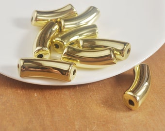 Gold Color Acrylic Tube Beads,Bamboo beads，6Pcs/30Pcs Curved Tube Beads ,beads for Bangle Bracelet Making,35x12mm