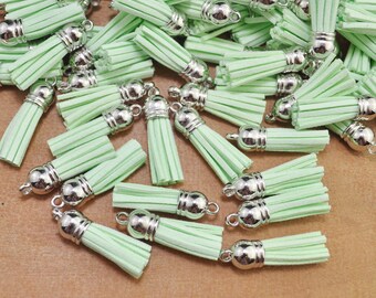 38mm(1.5") Faux Leather Tassels,50pcs Reseda mini tassel craft,silver cap suede tassels charm pendant,fringe tassels,jewelry tassels--F2EL31