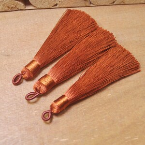 5Pcs Brown Silky Tassels with Loop,Boho,Handmade tassels,Necklace Bracelet Tassels,Silk Tassels for Jewelry Making Supply-75mm