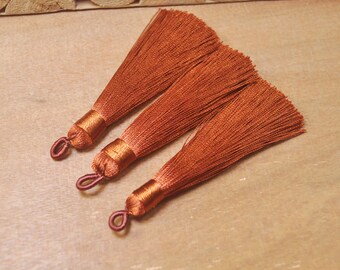 5Pcs Brown Silky Tassels with Loop,Boho,Handmade tassels,Necklace Bracelet Tassels,Silk Tassels for Jewelry Making Supply-75mm