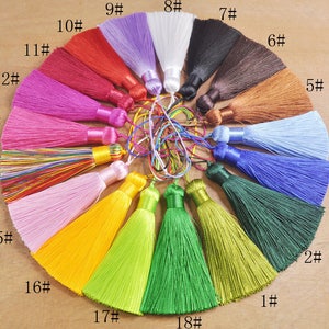 2 borlas de seda, 18 colores, borla grande de 82 mm, borla de seda hecha a mano, borla de collar, borlas de joyería, borla de hilo, borlas bohemias, borlas de almohada