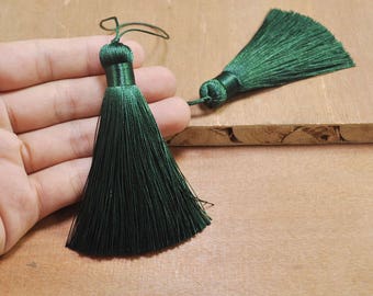 2pcs Dark Green silk tassel,82mm large tassels,hand made silk tassel,Necklace Tassel,thread tassel, Boho Tassels,Pillow Tassels