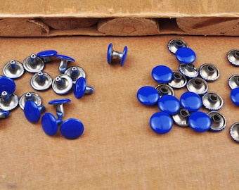 20 remaches azules de doble cabeza de 9 mm, remaches rápidos para reparación de cuero, remaches para bolsos, carteras, zapatos, cinturones y manualidades en cuero.